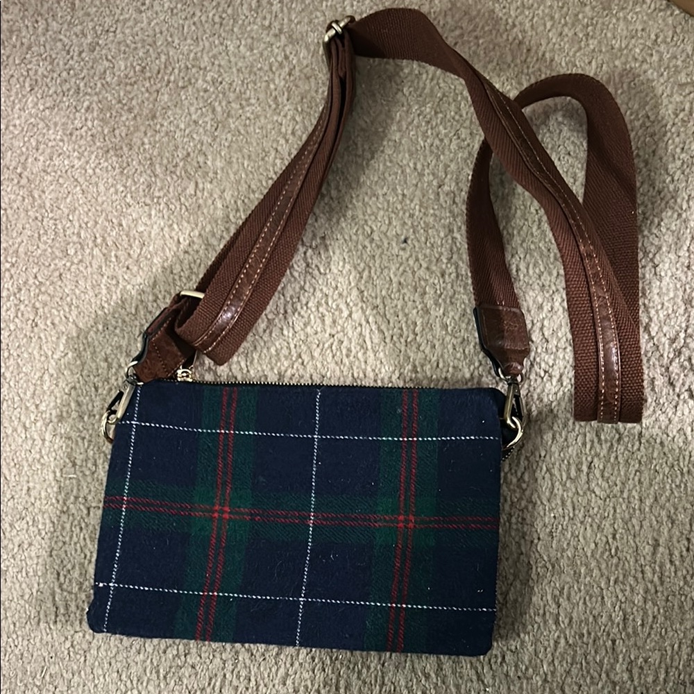 Plaid Crossbody Bag with Brown Strap